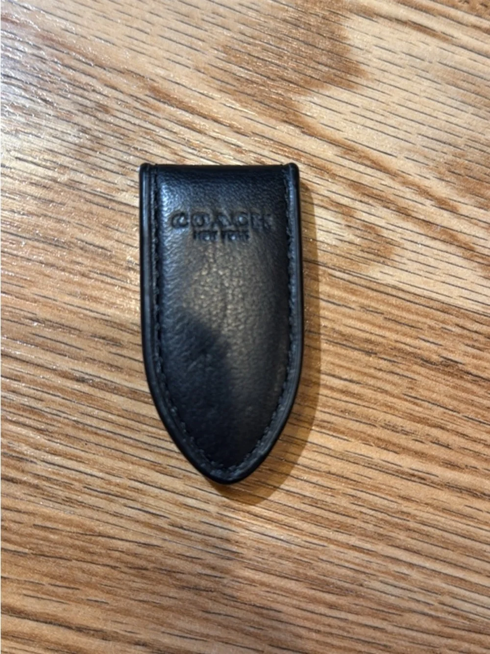 Coach Black Leather Money Clip with Embossed Logo